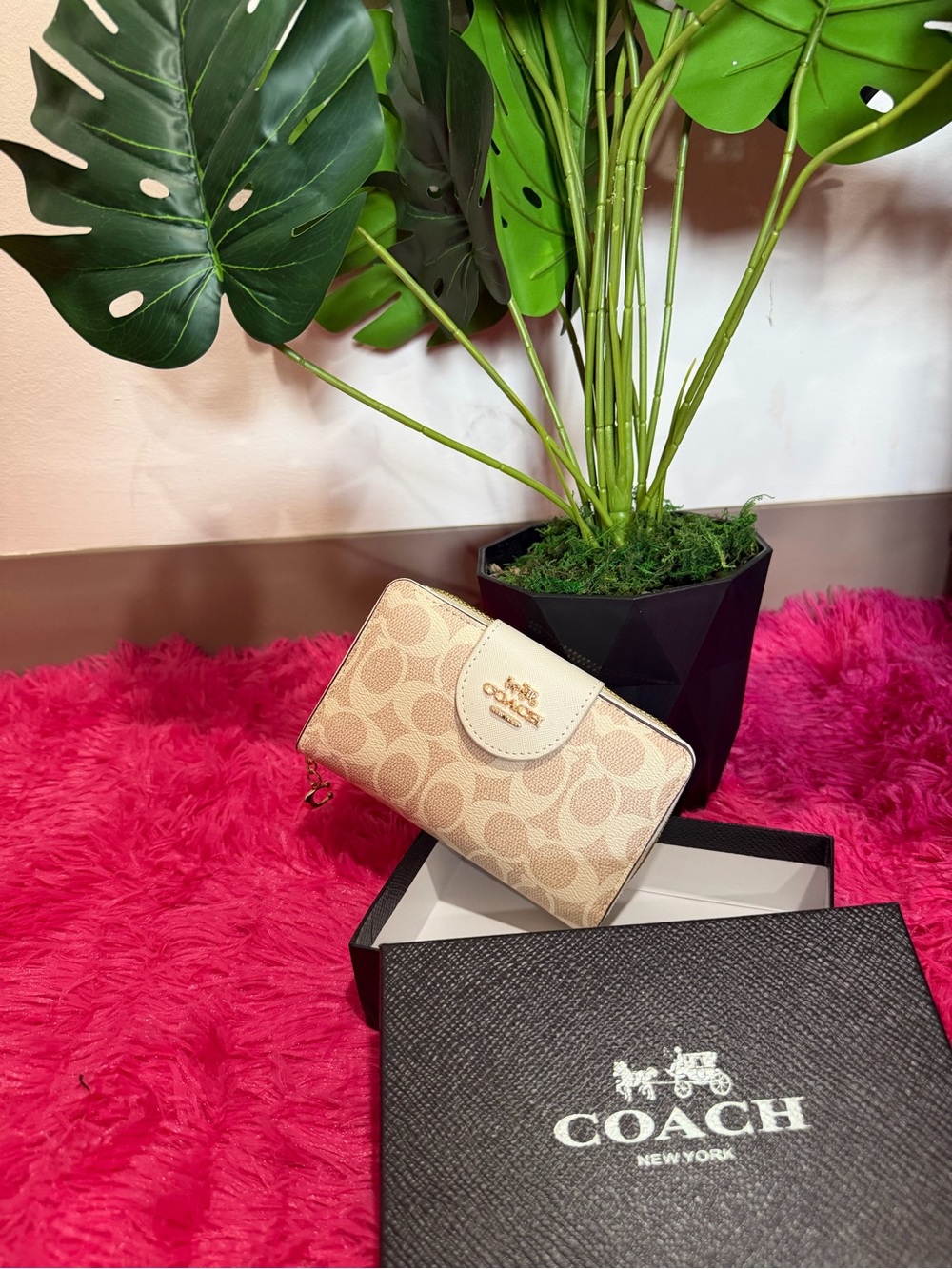 Coach Beige Signature Small Wallet with Gold Logo